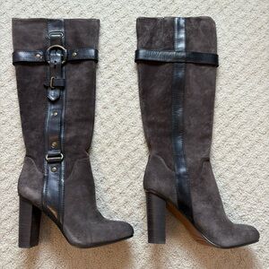 Nine West Dark Brown Suede Heeled Boots